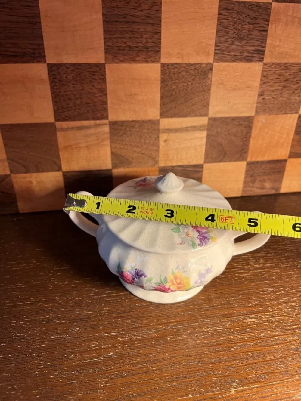 Edwin M Knowles Floral Sugar Bowl A890, with crazing